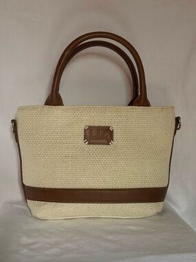 Liz Claiborne Straw & Vegan Leather Satchel Crossbody Bag
